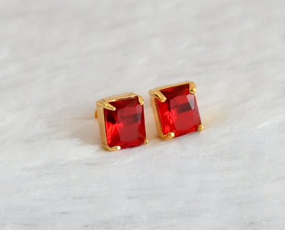 Gold tone red stone earrings dj-47255