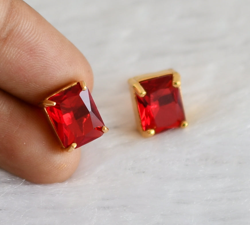 Gold tone red stone earrings dj-47255