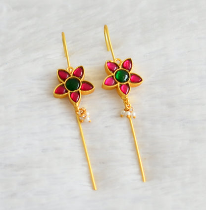 Gold tone pink-green kundan jadau flower bugadi earrings dj-51020
