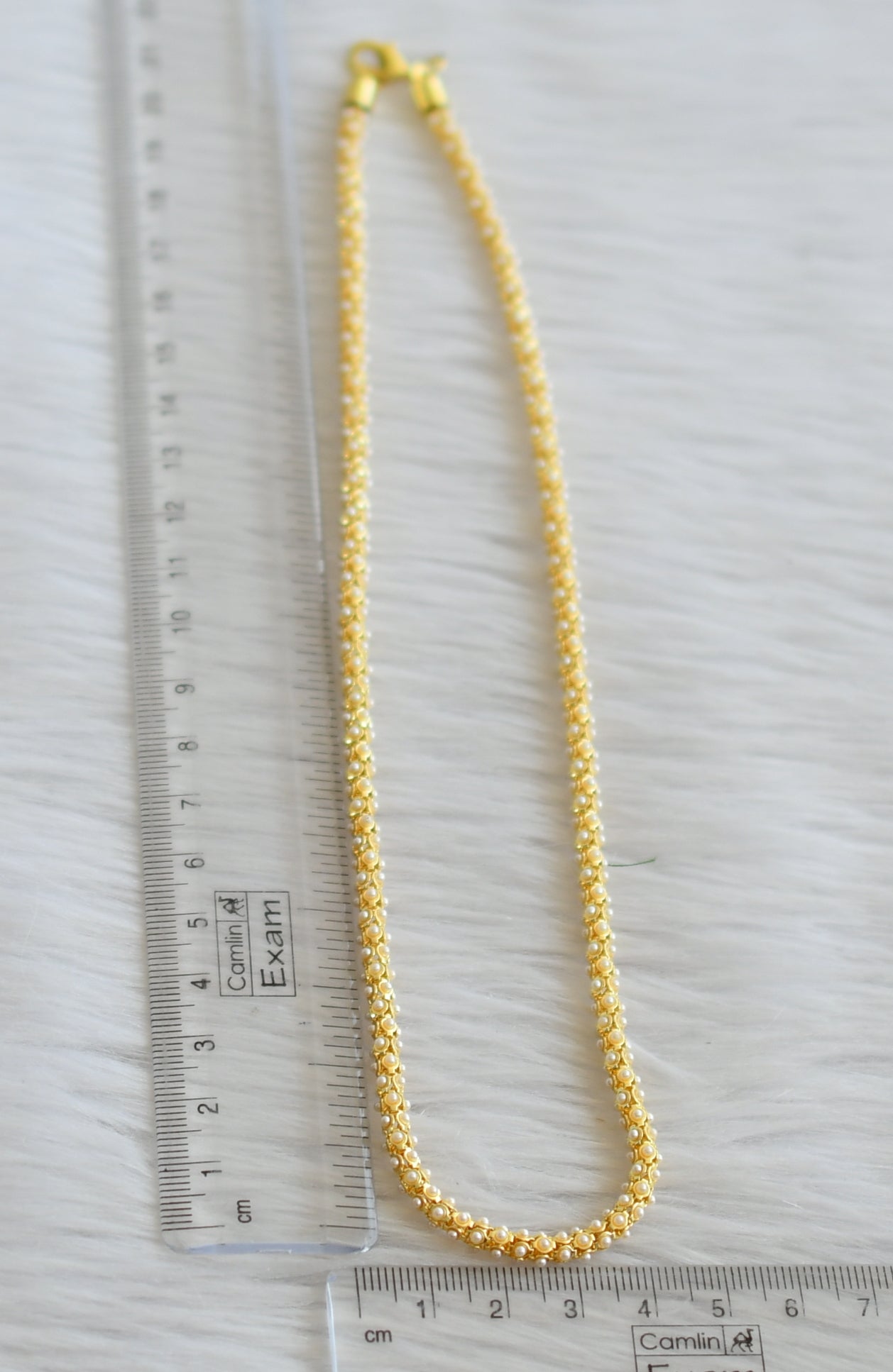 Gold tone 18 inches pearl chain dj-45554