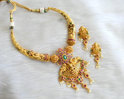 Matte finish ruby-green lakshmi peacock necklace set dj-10730