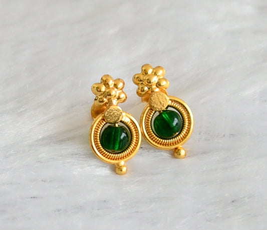 Gold tone green bead round earrings dj-47263