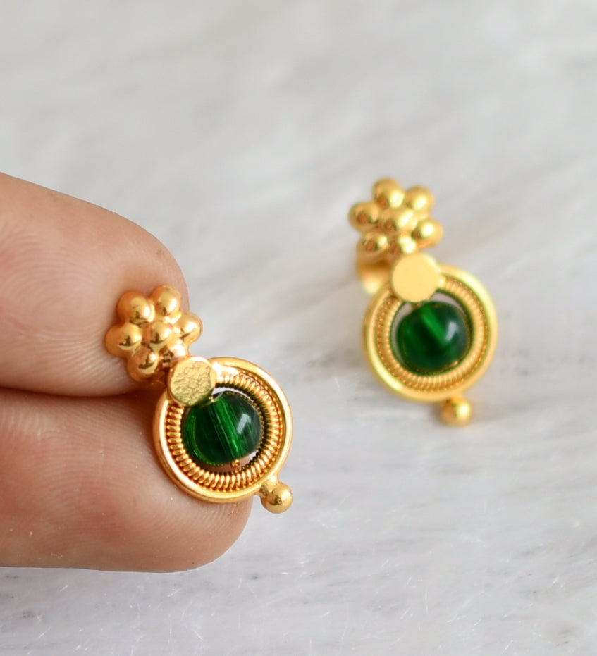 Gold tone green bead round earrings dj-47263