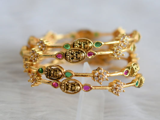 Antique gold tone kemp-green-white lakshmi set of 4 bangles(2.6) dj-43893