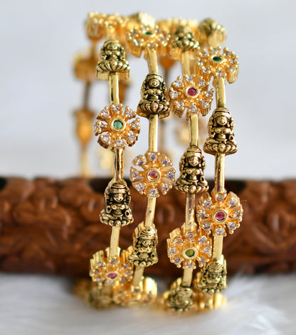 Antique gold tone cz ruby-green-white lakshmi flower set of 4 bangles(2.8) dj-43891