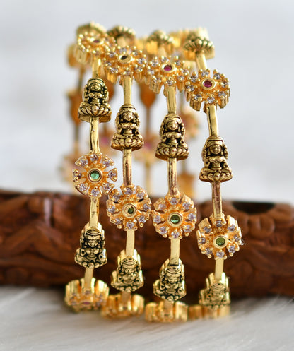Antique gold tone cz ruby-green-white lakshmi flower set of 4 bangles(2.8) dj-43891