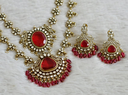 Antique cz white red double layer flower victorian rani short haar set dj-49060