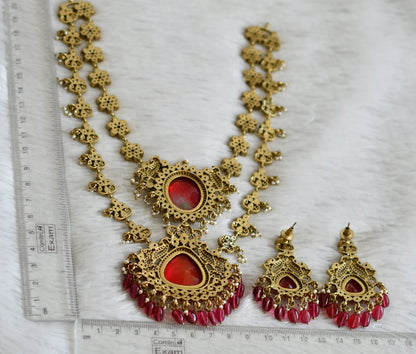 Antique cz white red double layer flower victorian rani short haar set dj-49060