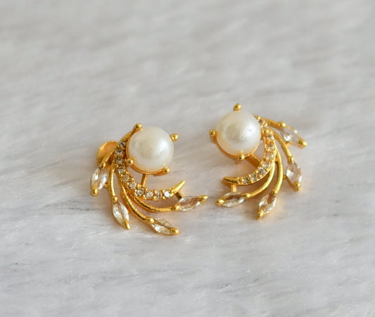 Gold tone cz white-pearl  earrings dj-47259