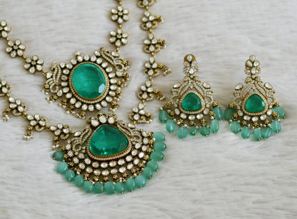 Antique cz white peacock green double layer flower victorian short haar set dj-49062