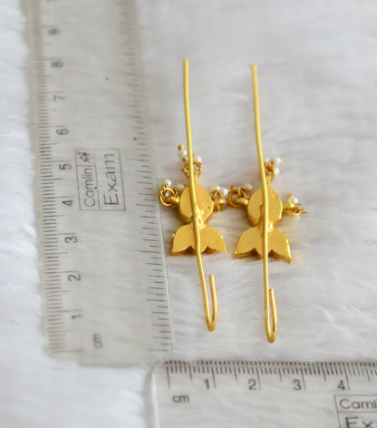 Gold tone pink-green-white kundan jadau lotus bugadi earrings dj-51019