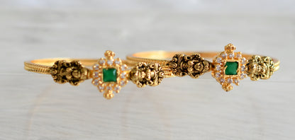 Antique gold tone cz emerald-white lakshmi bangles(2.6) dj-43879