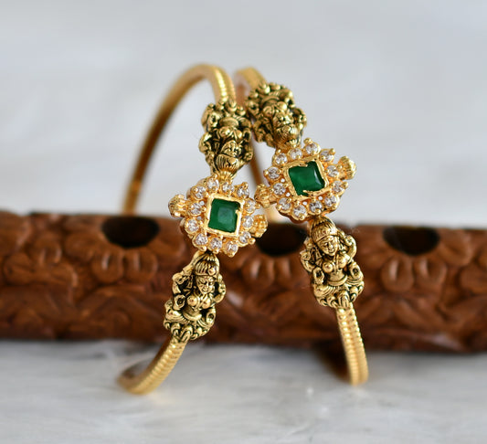 Antique gold tone cz emerald-white lakshmi bangles(2.6) dj-43879