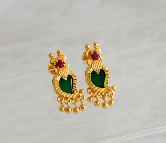 Gold tone kerala style pink-green mango earrings dj-47270
