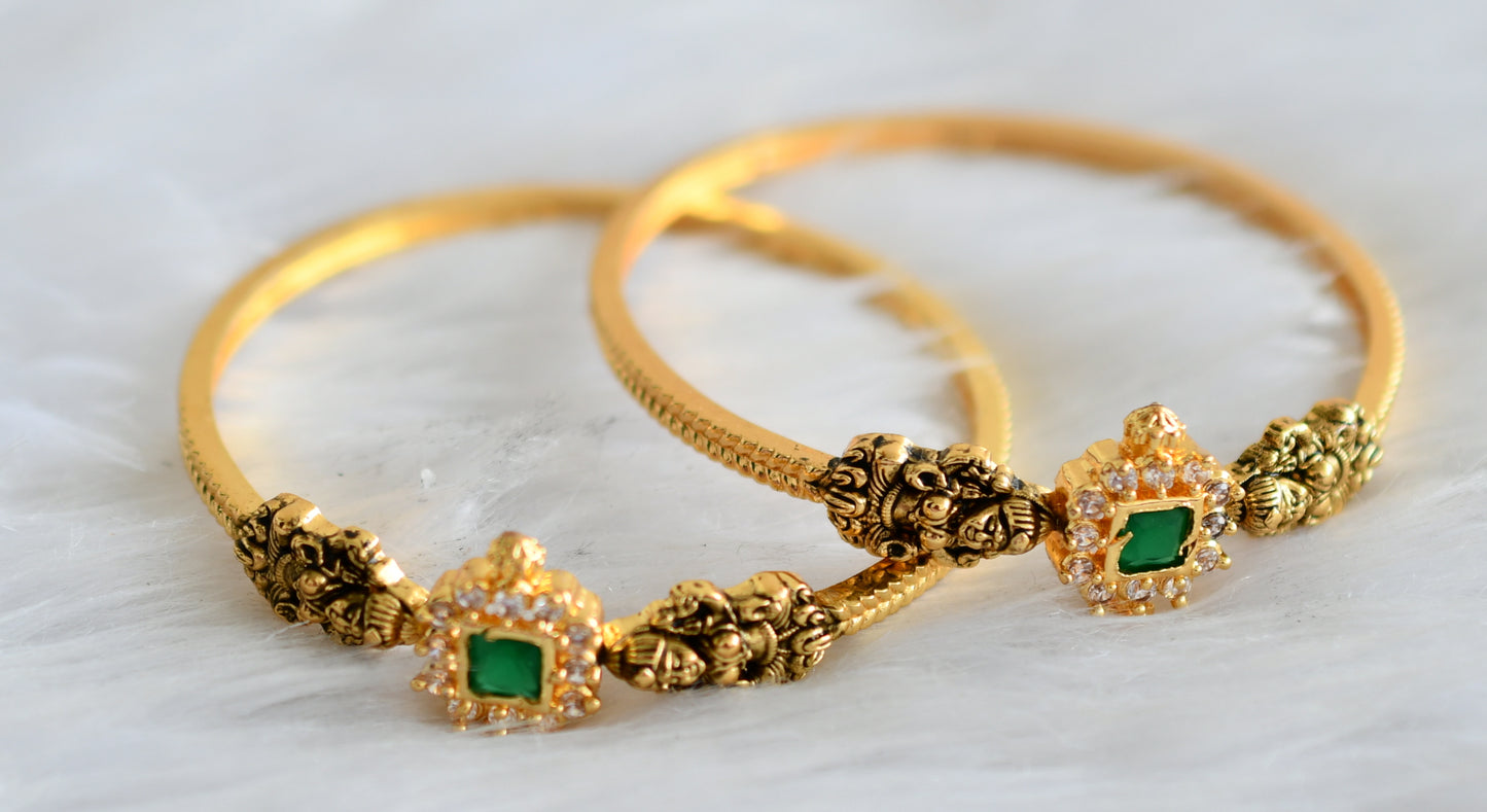 Antique gold tone cz emerald-white lakshmi bangles(2.6) dj-43879