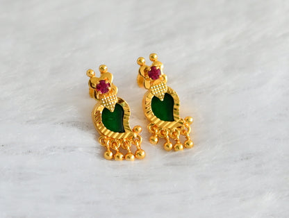 Gold tone kerala style pink-green mango earrings dj-47270
