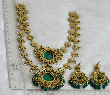 Antique cz white-green double layer flower victorian short haar set dj-49063