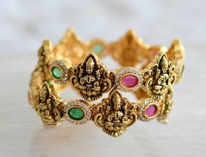 Antique gold tone cz ruby-green-white lakshmi bangles (2.8) dj-43884