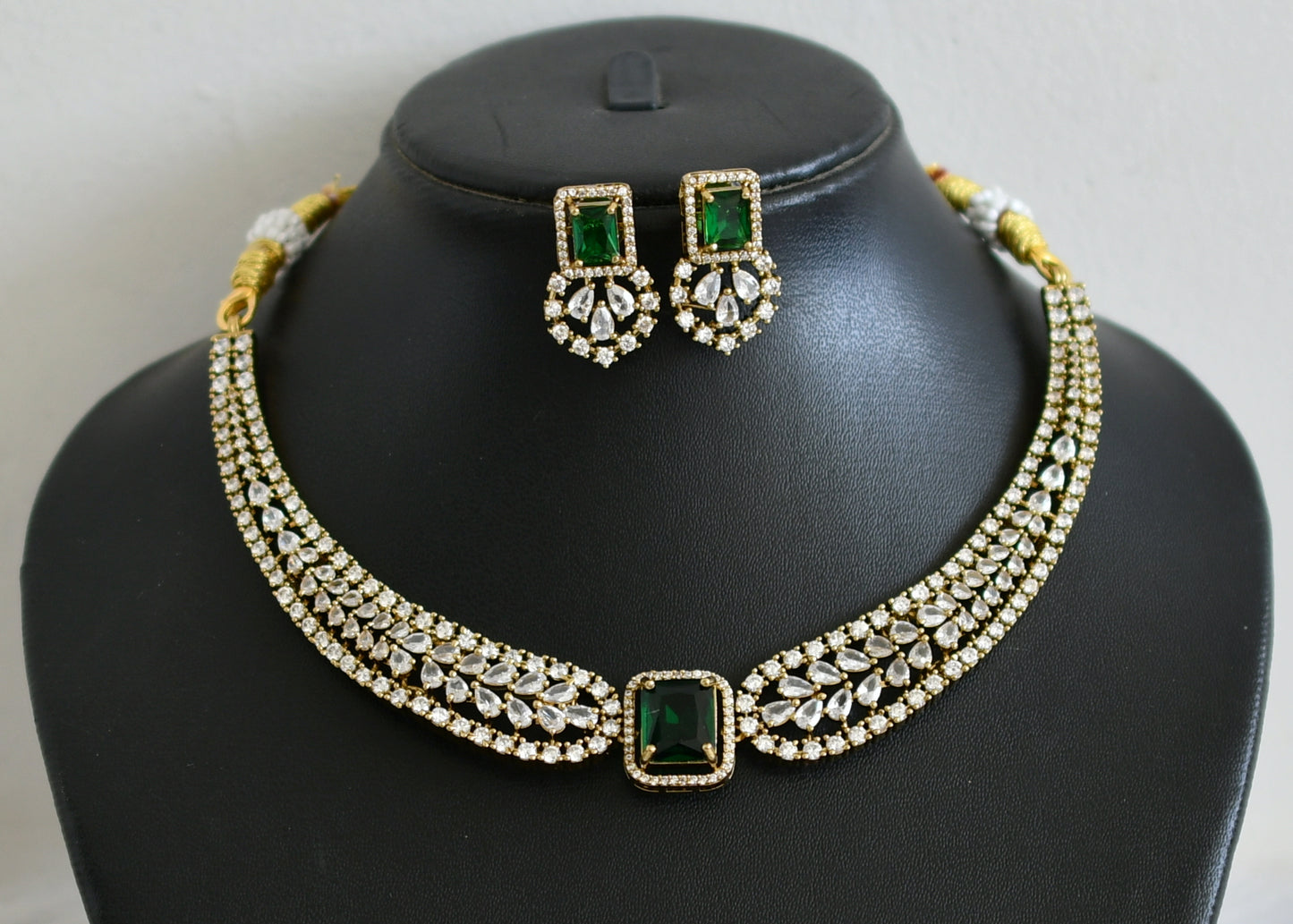 Antique cz white-green block stone victorian necklace set dj-49056