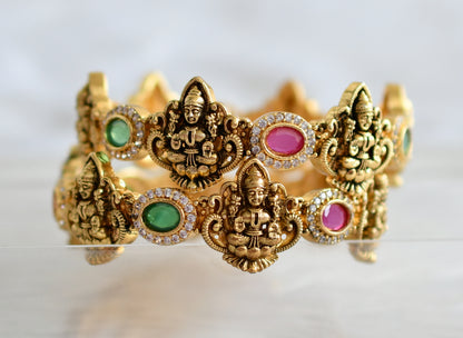 Antique gold tone cz ruby-green-white lakshmi bangles (2.8) dj-43884