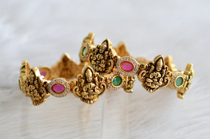 Antique gold tone cz ruby-green-white lakshmi bangles (2.8) dj-43884