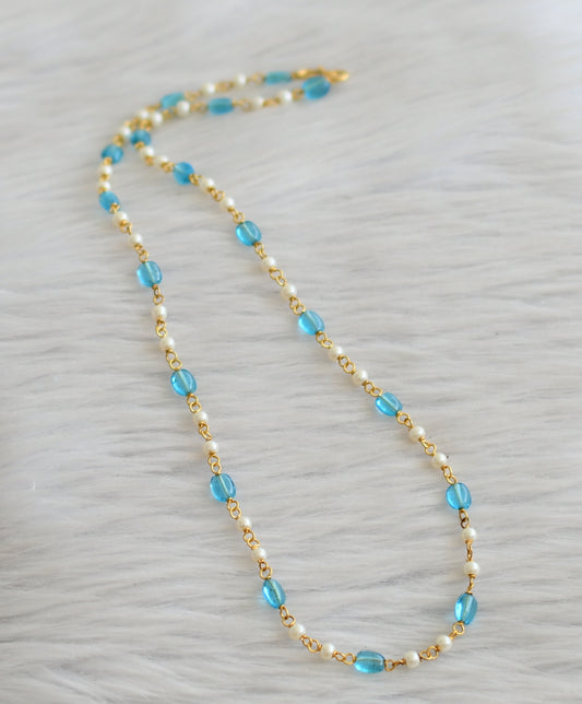 Gold tone 18 inches blue-pearl chain dj-45564