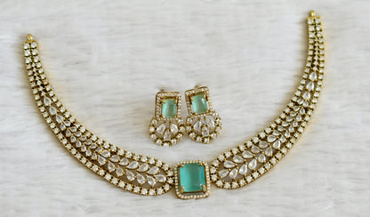 Antique cz white-sea green block stone victorian necklace set dj-49058