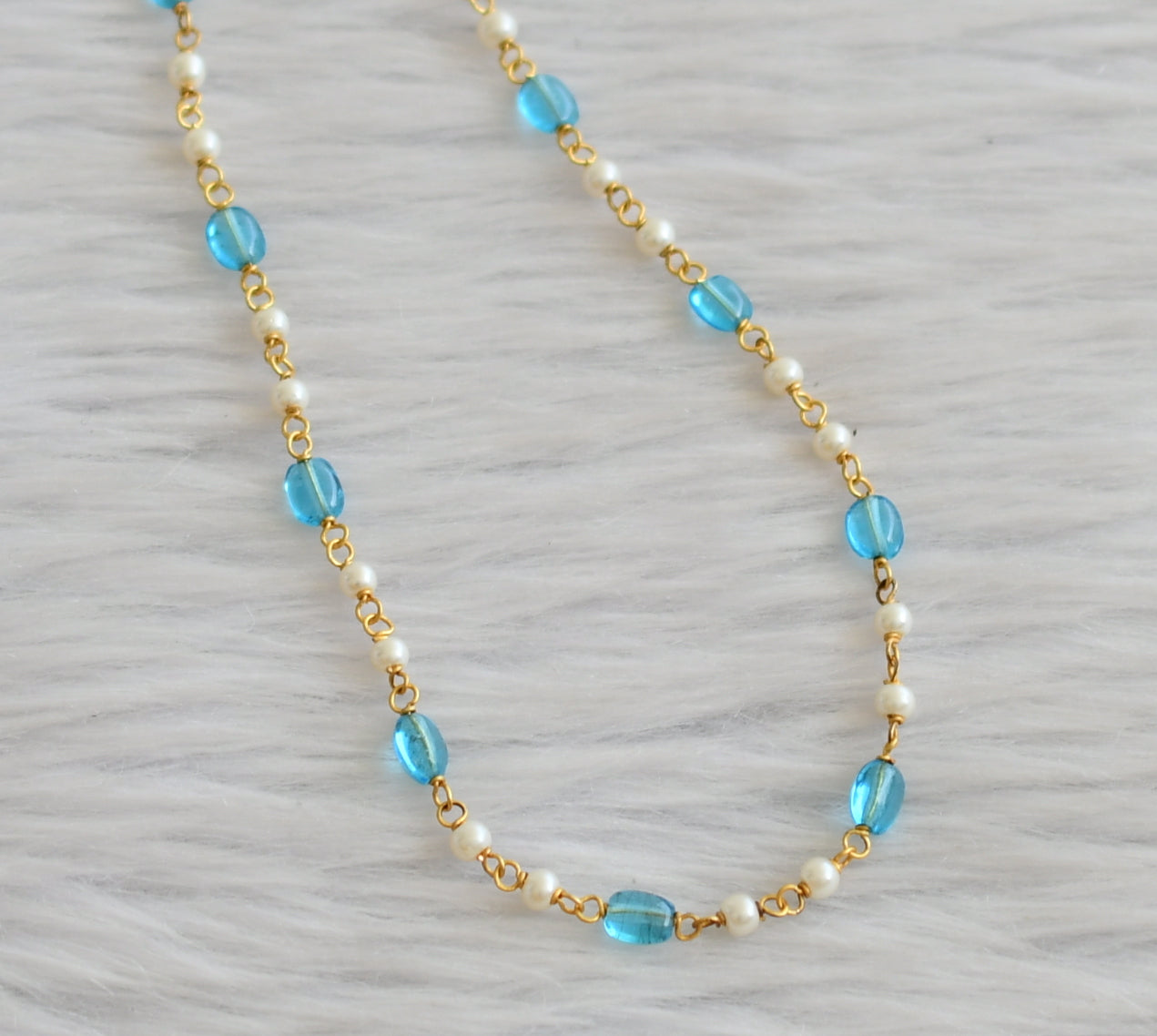Gold tone 18 inches blue-pearl chain dj-45564