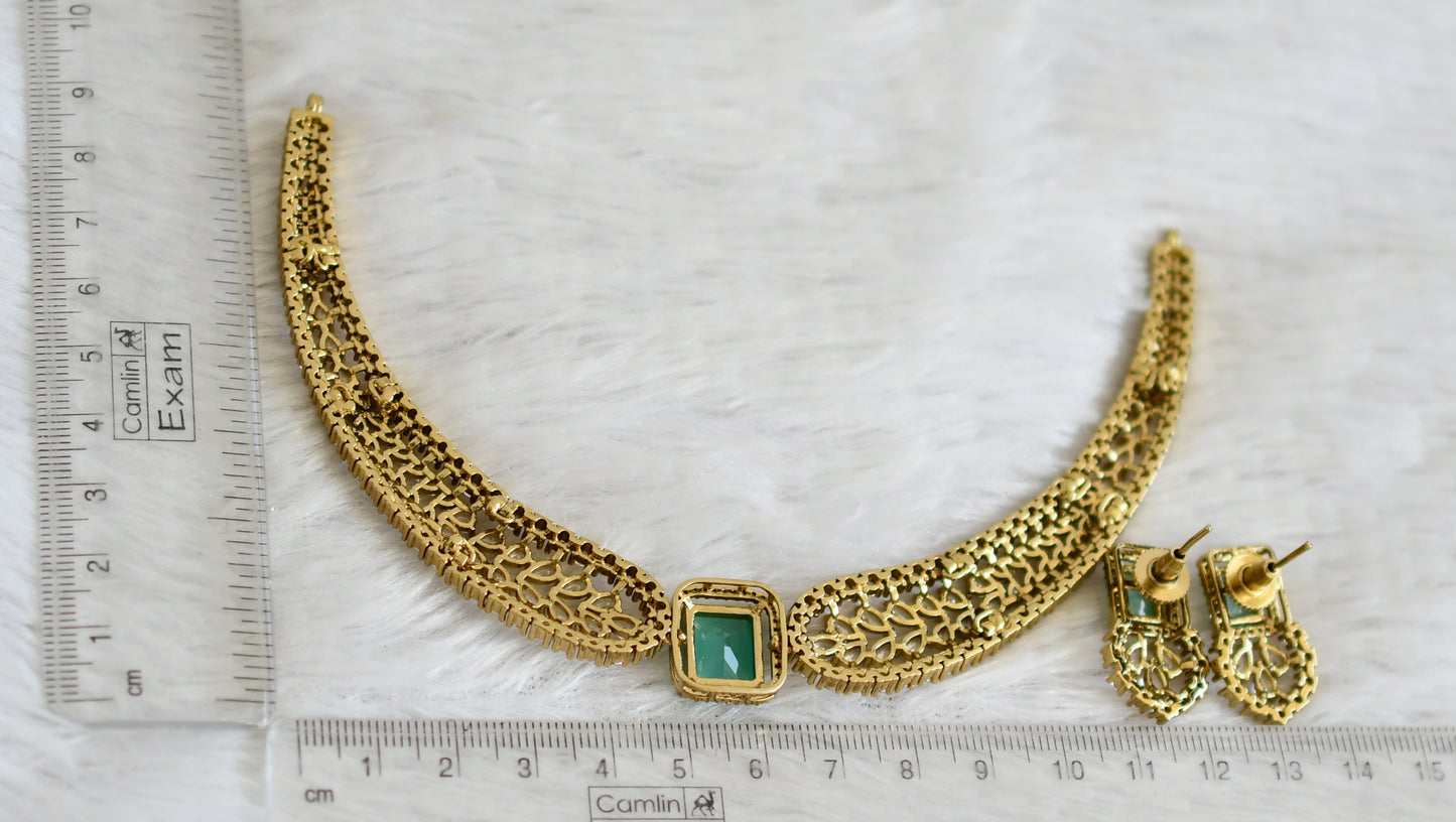 Antique cz white-sea green block stone victorian necklace set dj-49058