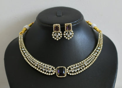 Antique cz white-purple block stone victorian necklace set dj-49055