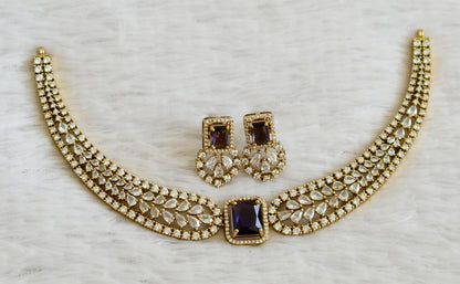 Antique cz white-purple block stone victorian necklace set dj-49055