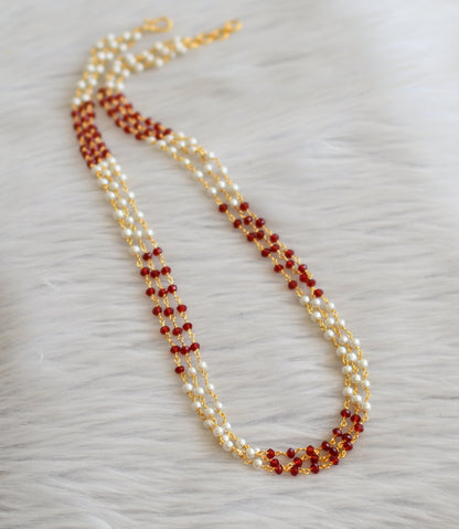 Gold tone 18 inches red-pearl beaded chain dj-45562