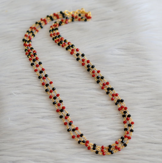 Gold tone 18 inches red-black beaded multi layer chain dj-45561