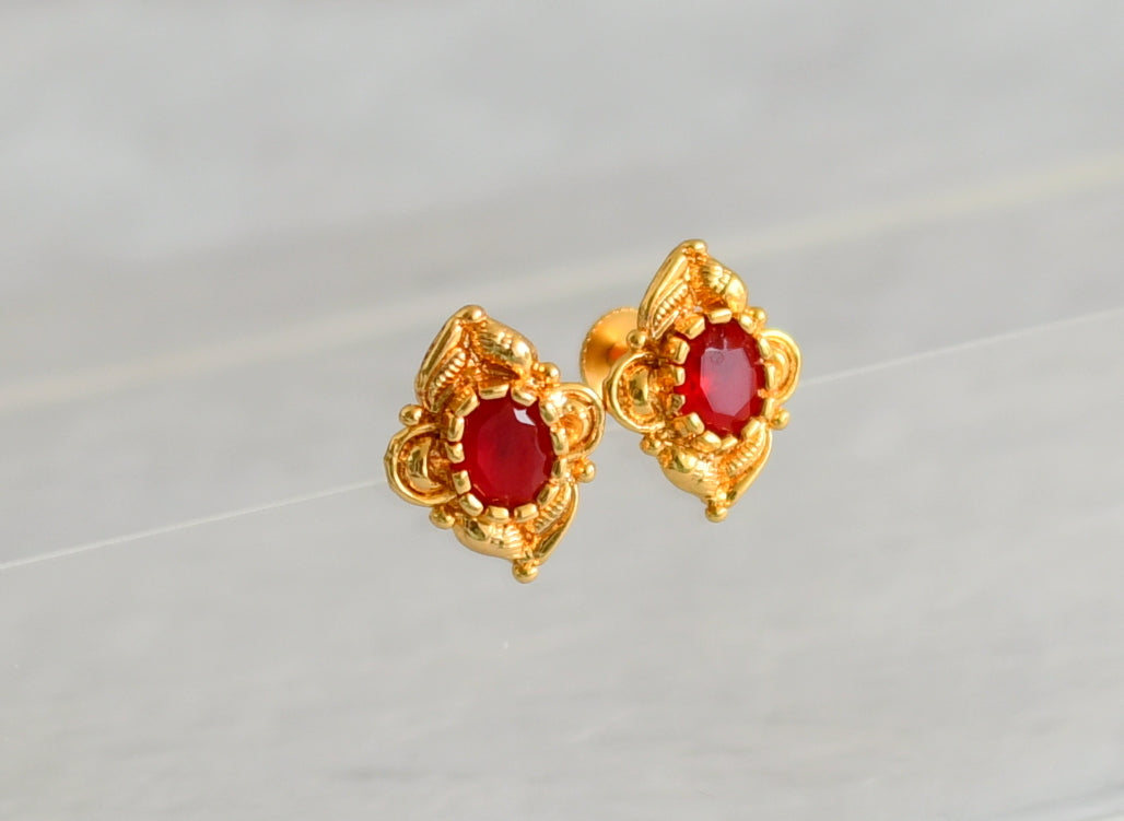 Gold tone red stone earrings dj-47296