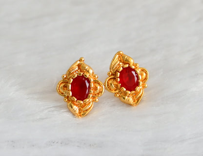 Gold tone red stone earrings dj-47296