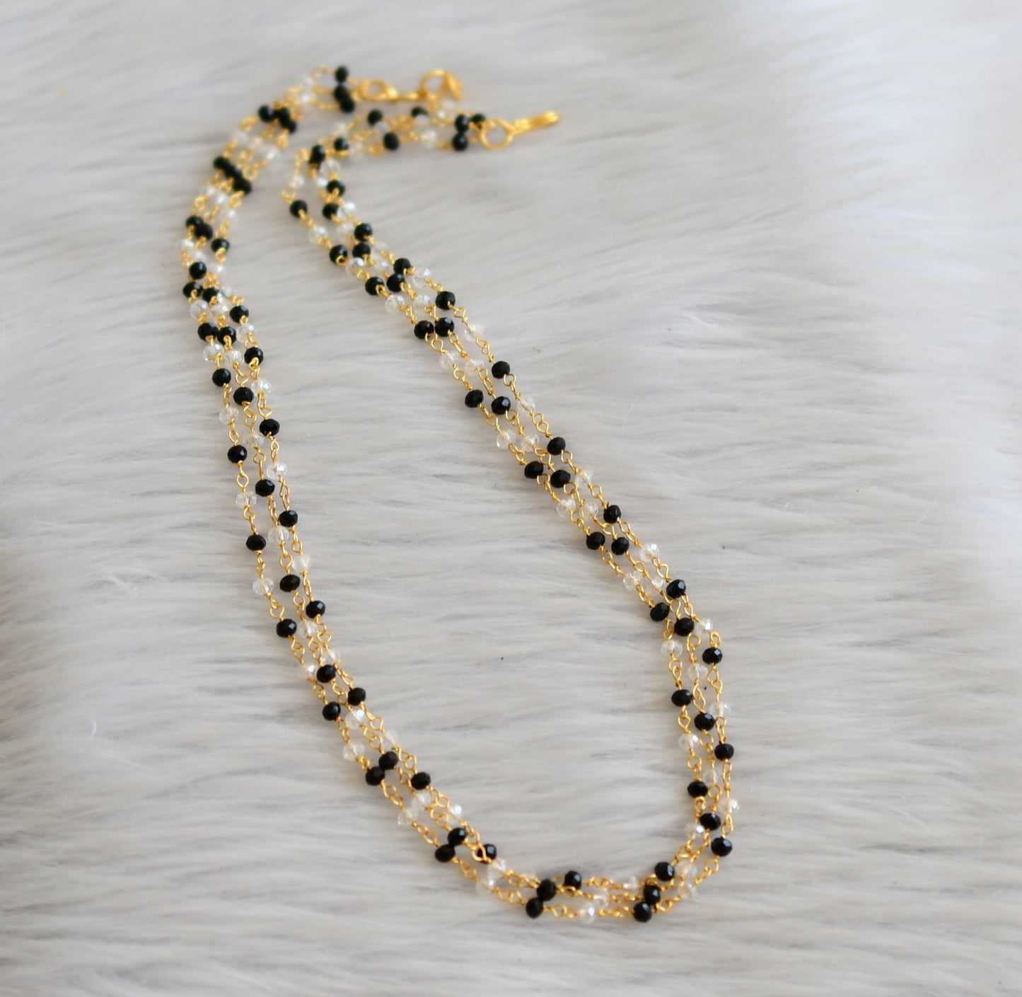 Gold tone 18 inches black-white beaded multi layer chain dj-45560