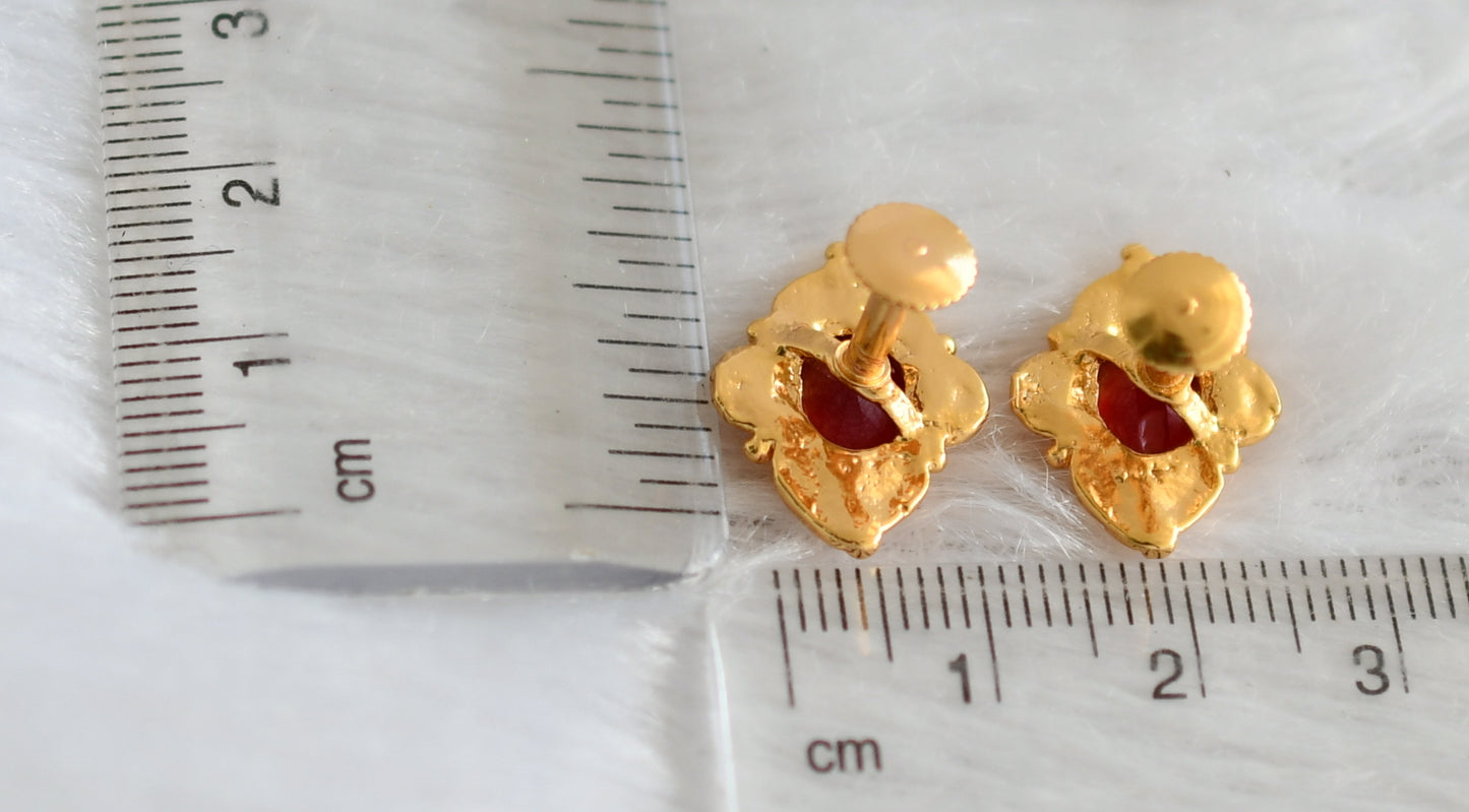 Gold tone red stone earrings dj-47296