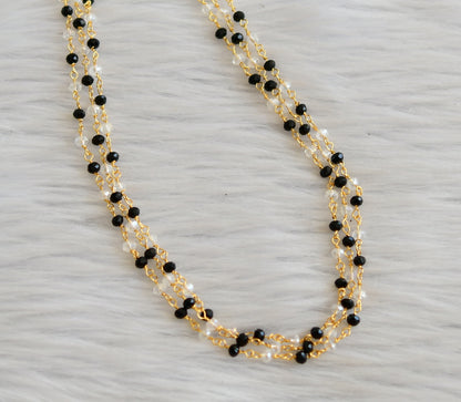 Gold tone 18 inches black-white beaded multi layer chain dj-45560