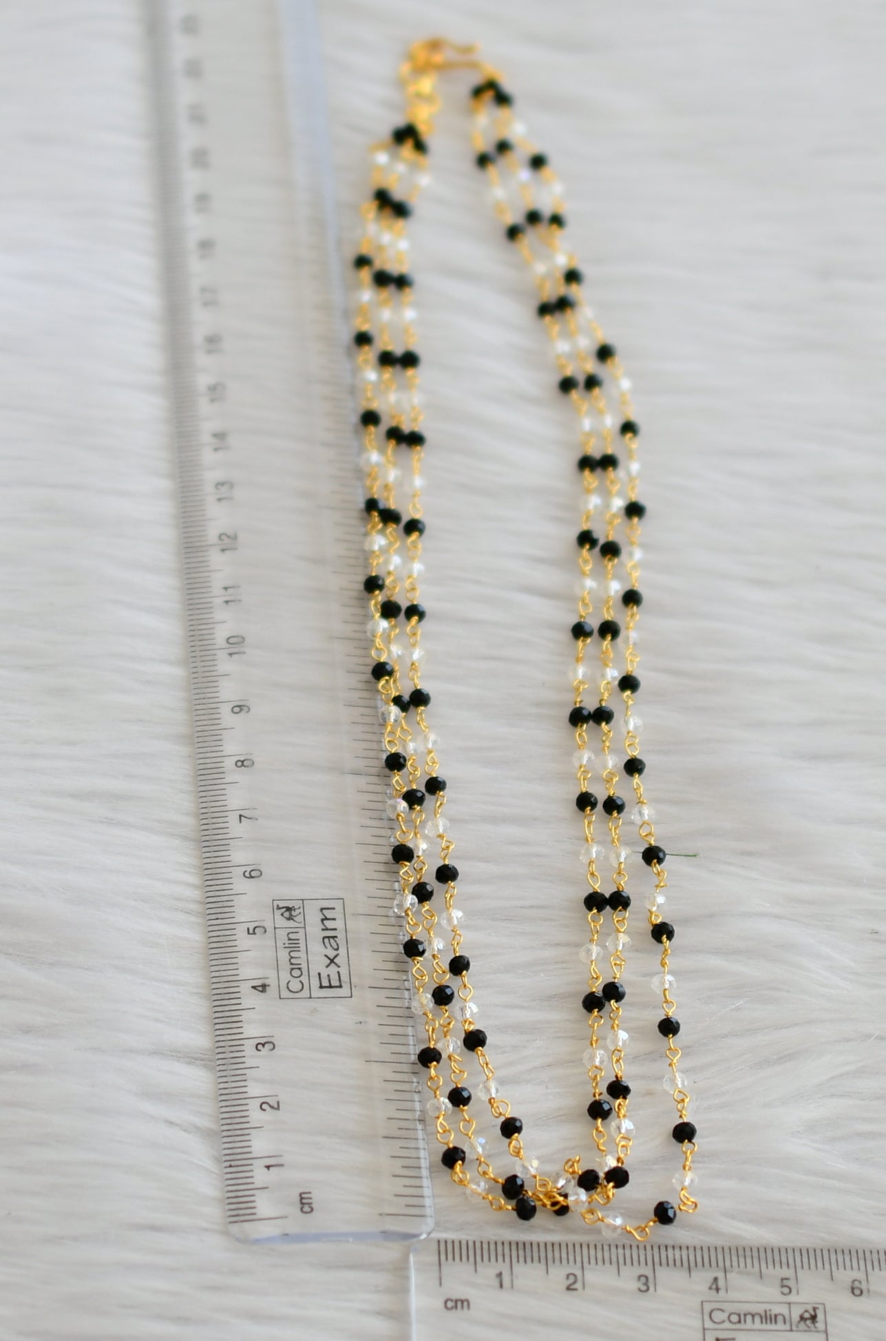 Gold tone 18 inches black-white beaded multi layer chain dj-45560