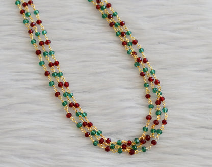 Gold tone 18 inches maroon-green beaded multi layer chain dj-45559
