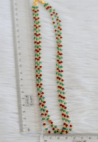 Gold tone 18 inches maroon-green beaded multi layer chain dj-45559