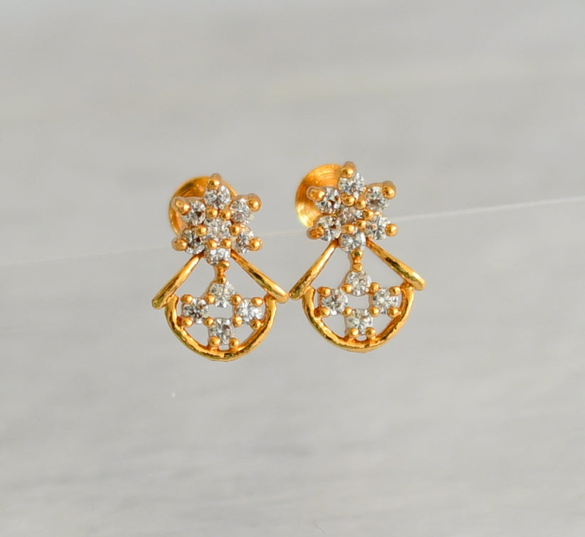 Gold tone cz white flower small earrings dj-47300