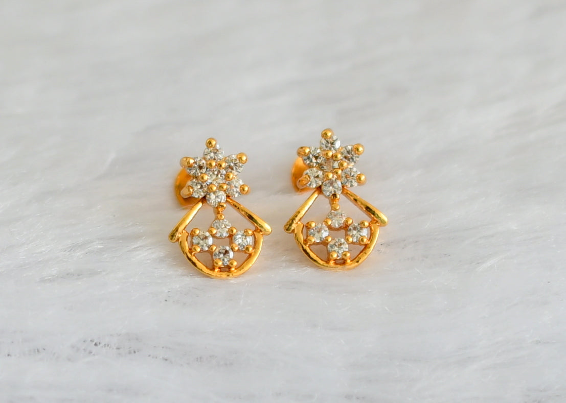 Gold tone cz white flower small earrings dj-47300