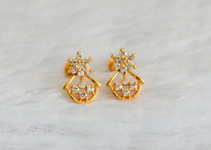 Gold tone cz white flower small earrings dj-47300