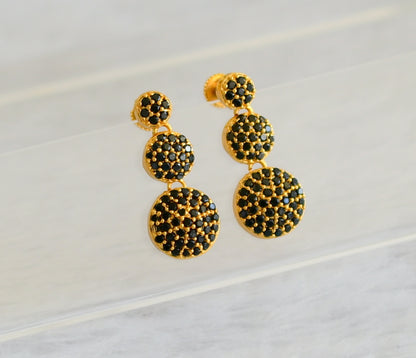 Gold tone black stone round earrings dj-47265