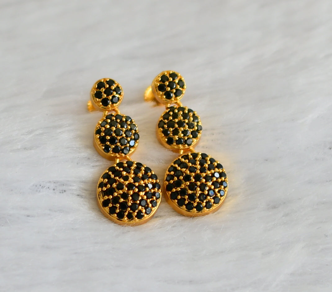 Gold tone black stone round earrings dj-47265