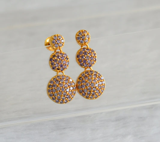 Gold tone purple stone round earrings dj-47264