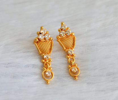 Gold tone white stone earrings dj-47269