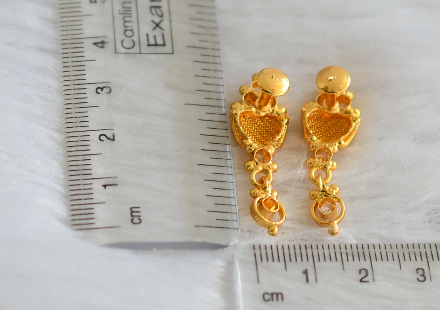 Gold tone ruby-white stone earrings dj-47268