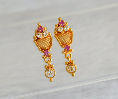 Gold tone ruby-white stone earrings dj-47268